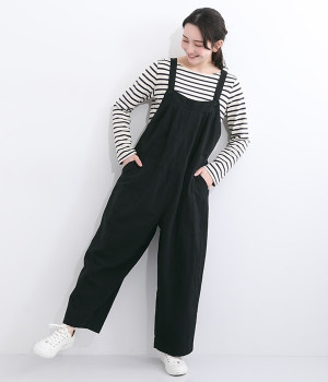 コットンリネンワッシャーキャンバス　タブリエサロペット(ブラック-ONESIZE)