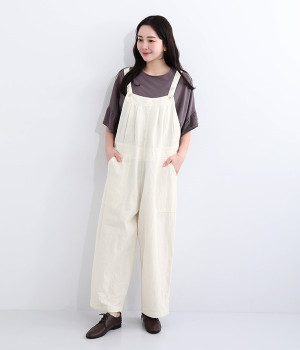 コットンリネンワッシャーキャンバス　タブリエサロペット(ホワイト-ONESIZE)