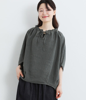 リネンキャンバス　リュバンブラウス(グレー-ONESIZE)