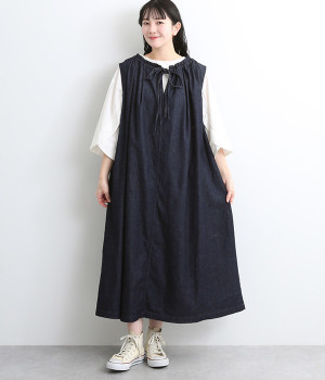 デニム　フィセルワンピース(ワンウォッシュ-ONESIZE)