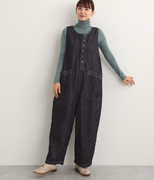 10ozデニムトラヴァイユサロペット(ワンウォッシュ-ONESIZE)