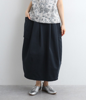 コットンへリンボンブトンカーゴスカート(ネイビー-ONESIZE)