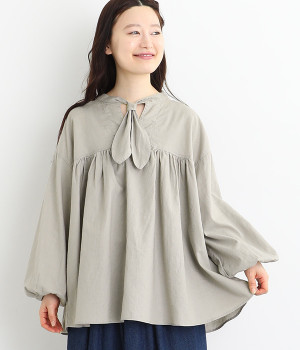 コットンリネン2wayシーチングフラールシャツ(ライトグレー-ONESIZE)