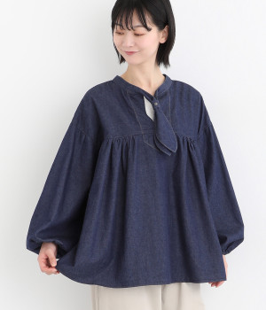 コットン5ozデニムフラールシャツ(ワンウォッシュ-ONESIZE)