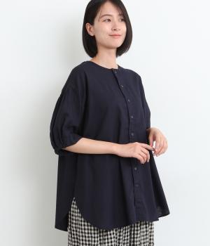 コットンリネンシーチングサロ―シャツ(ネイビー-ONESIZE)
