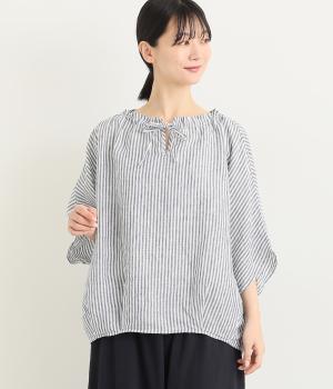 リネンロンストリュバンブラウス(ブルーストライプ-ONESIZE)