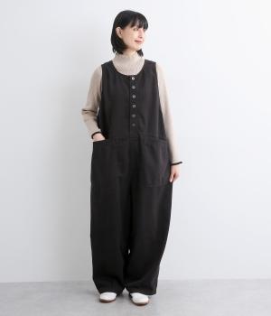 コットンパウダースノーツイルトラヴァイユサロペット(ブラック-2)