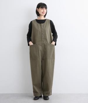 コットンパウダースノーツイルトラヴァイユサロペット(オリーブ-2)