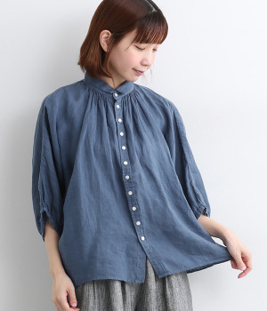 リネンキャンバスグランシャツ(ブルーグレー-ONESIZE)