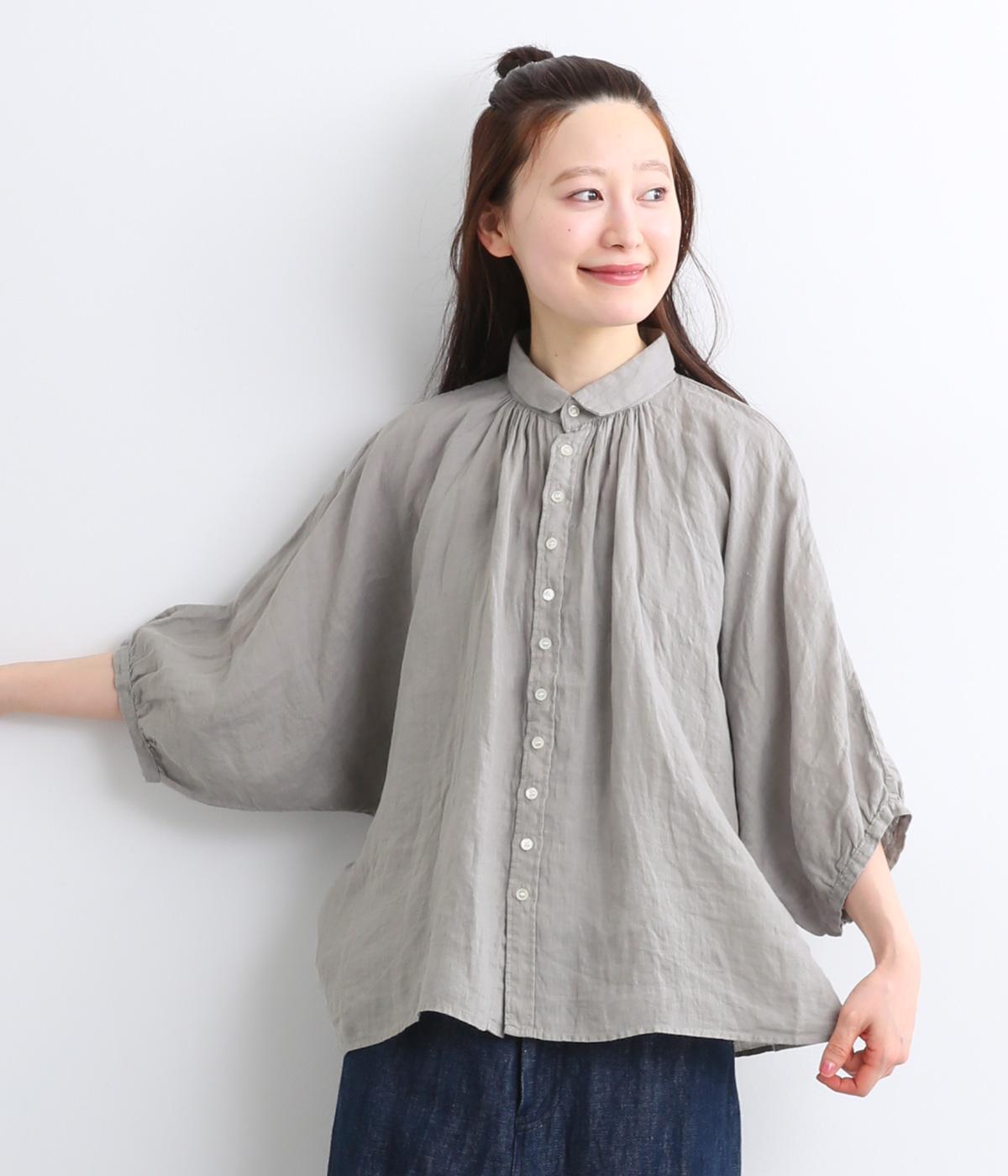 リネンキャンバスグランシャツ(ライトグレー-2)