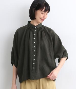 リネンキャンバスグランシャツ(ブラック-2)