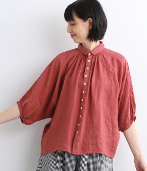 リネンキャンバスグランシャツ(コーラルレッド-2)