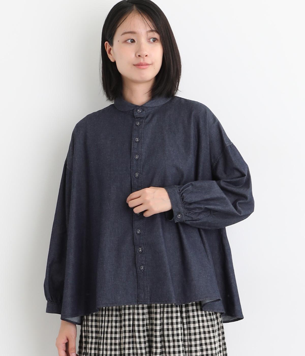 コットン5ozデニムセルクルシャツ(ワンウォッシュ-2)