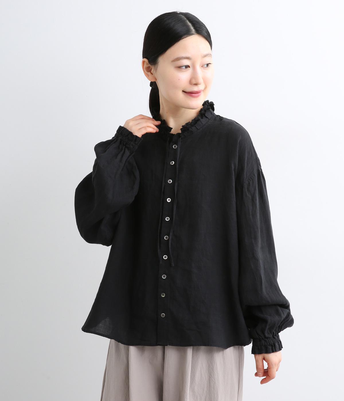 リネンキャンバスグランシャツリンネルヴロンシャツ(ブラック-2)