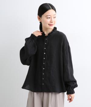 リネンキャンバスグランシャツリンネルヴロンシャツ(ブラック-2)