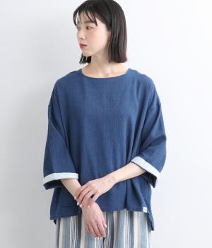 コットンインディゴパナマバトーシャツ(バイオウォッシュ-2)