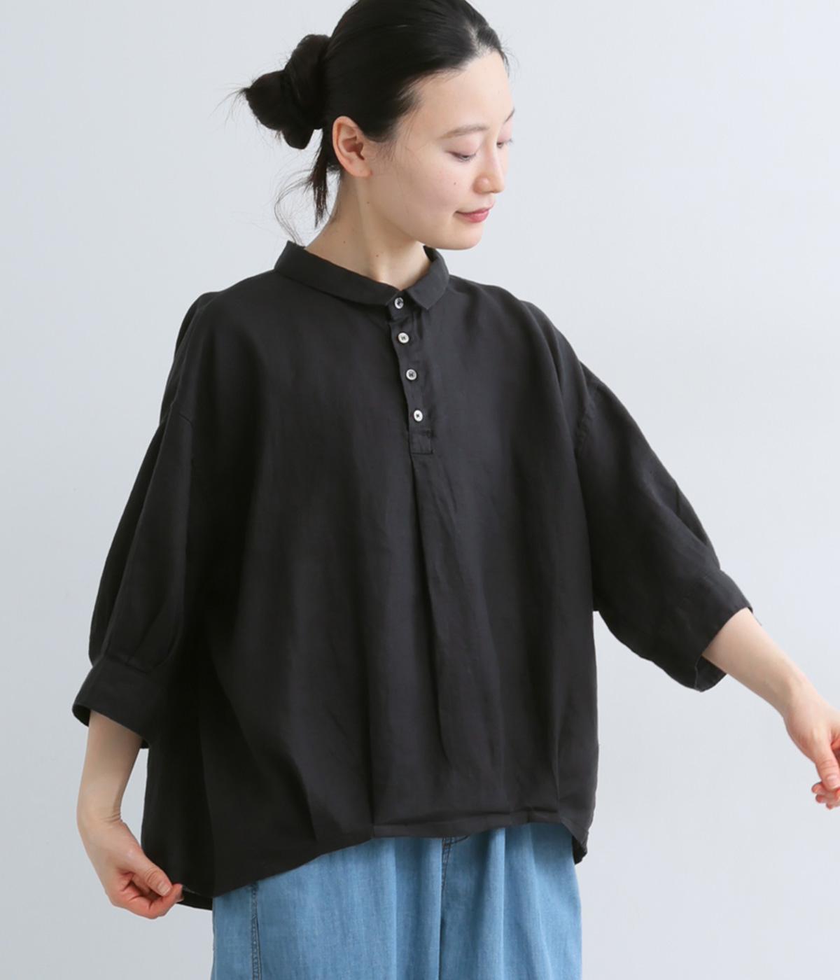 リネンキャンバスバロンシャツ(ブラック-2)