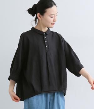 リネンキャンバスバロンシャツ(ブラック-2)