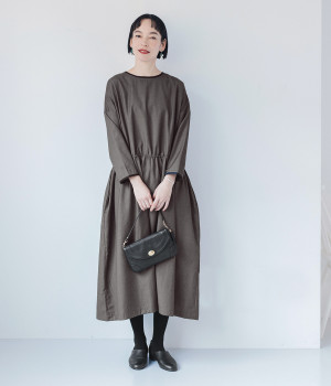 配色ギャザーワンピース(グレー-1)