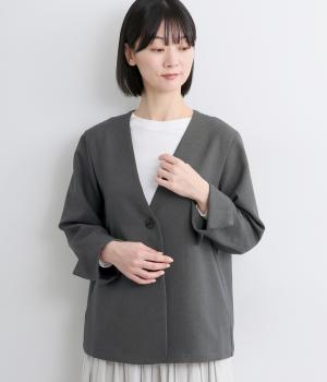 ウールライクポリエステルツイルノーカラージャケット