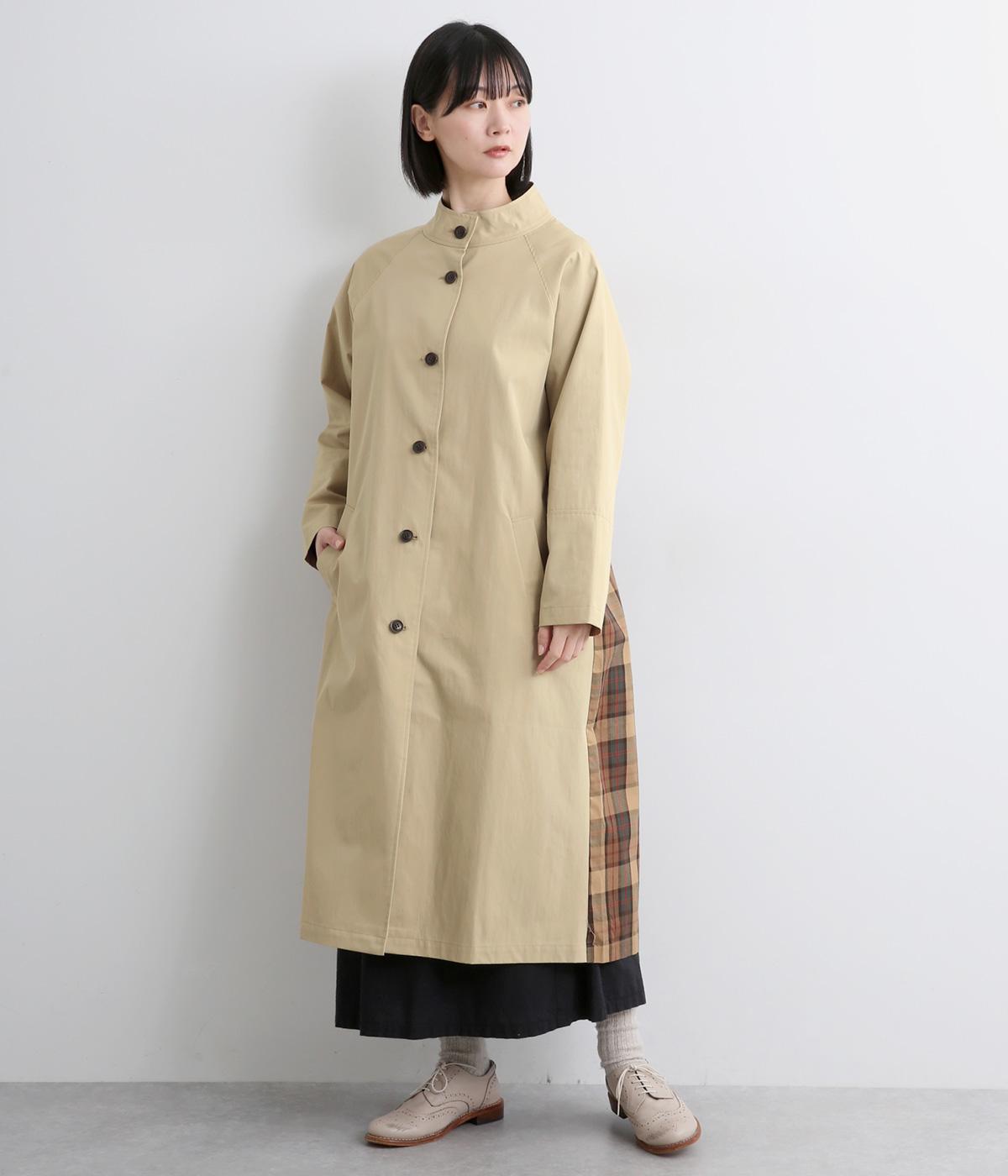 コットンナイロン高密度ギャバスタンドカラーコート(ベージュ-F)