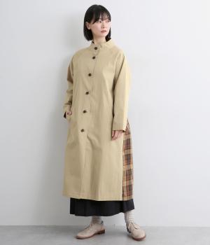 コットンナイロン高密度ギャバスタンドカラーコート(ベージュ-F)