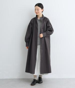 コットンツイルダンプエアタンブラースタンドカラーギャザーコート(チャコール-F)
