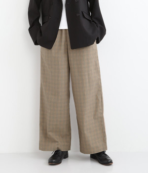 コットン ストレートチェックパンツ(ベージュ-ONESIZE)