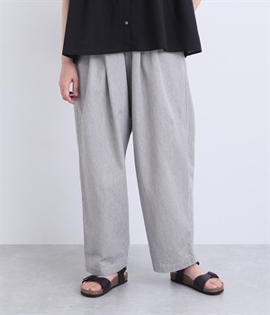コットンツイル ワイドテーパードパンツ(グレー-ONESIZE)