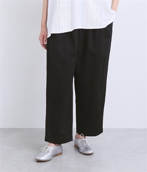 コットンツイル ワイドテーパードパンツ(ブラック-ONESIZE)