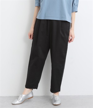 コットンツイル タックテーパードパンツ(ブラック-ONESIZE)