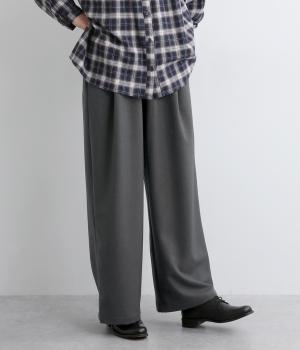 ウールライクポリエステルツイルイージーワイドパンツ