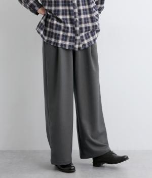 ウールライクポリエステルツイルイージーワイドパンツ(チャコール-F)