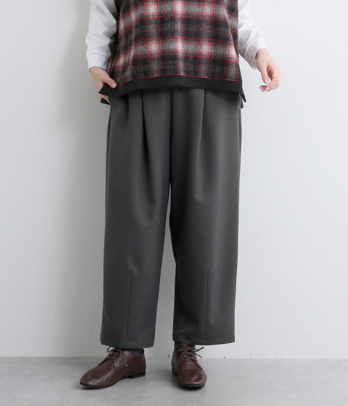 ウールライクポリエステルツイルタックパンツ(チャコール-F)