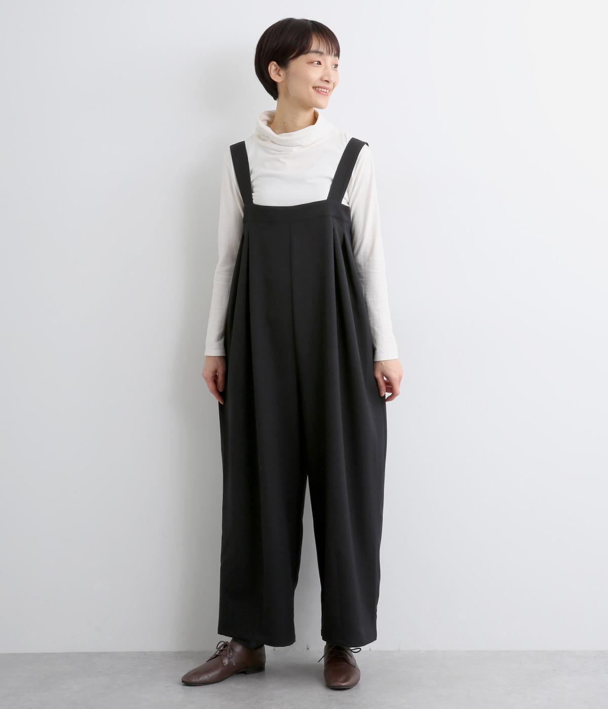 ウールライクポリエステルツイルポリエステルサロペットパンツ(ブラック-F)