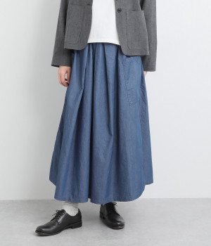 4ozデニム タックスカート(ライトインディゴ-ONESIZE)
