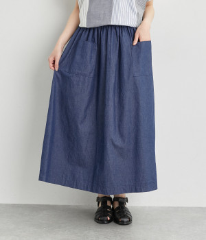 デニム ギャザースカート(ライトインディゴ-ONESIZE)