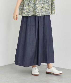 デニム ギャザースカート(インディゴ-ONESIZE)