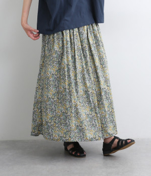 小花柄ギャザースカート(グレー-ONESIZE)