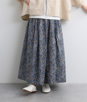 小花柄ギャザースカート(ネイビー-ONESIZE)