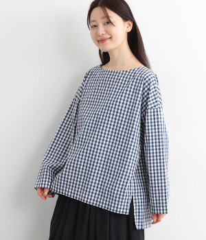 コットン ギンガムチェック切替プルオーバー(ネイビー-ONESIZE)
