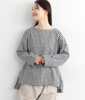 コットン ギンガムチェック切替プルオーバー(ブラック-ONESIZE)