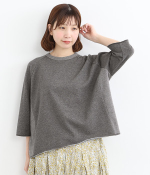 ミニ裏毛 カットオフ6分袖プルオーバー(杢チャコール-ONESIZE)