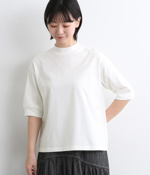 コットン モックネックハーフスリーブTシャツ(オフホワイト-ONESIZE)