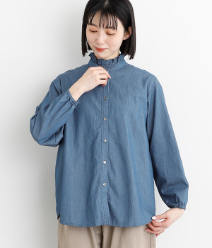 4ozデニム フリルシャツ(ライトインディゴ-ONESIZE)