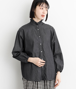 4ozデニム フリルシャツ(インディゴ-ONESIZE)