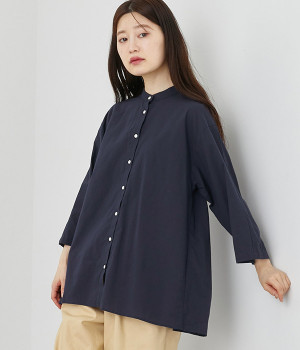 コットン バックギャザーブラウス(ネイビー-ONESIZE)