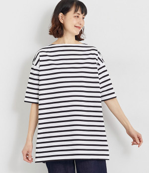 バスクボーダー チュニック(オフホワイト×ブラック-ONESIZE)