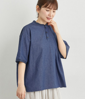 デニム ヘンリーネックプルオーバー(ライトインディゴ-ONESIZE)