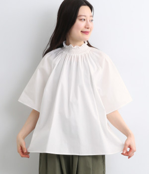 コットン 襟シャーリングプルオーバー(オフホワイト-ONESIZE)